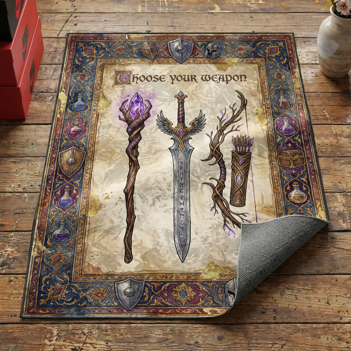 Weapons Rugs Choose Your Weapon Rug | RPG Gaming Rug – Padloom