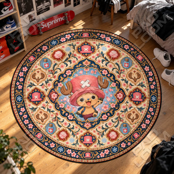 Chopper Waving One Piece round rug on a bedroom floor - One Piece chair mat