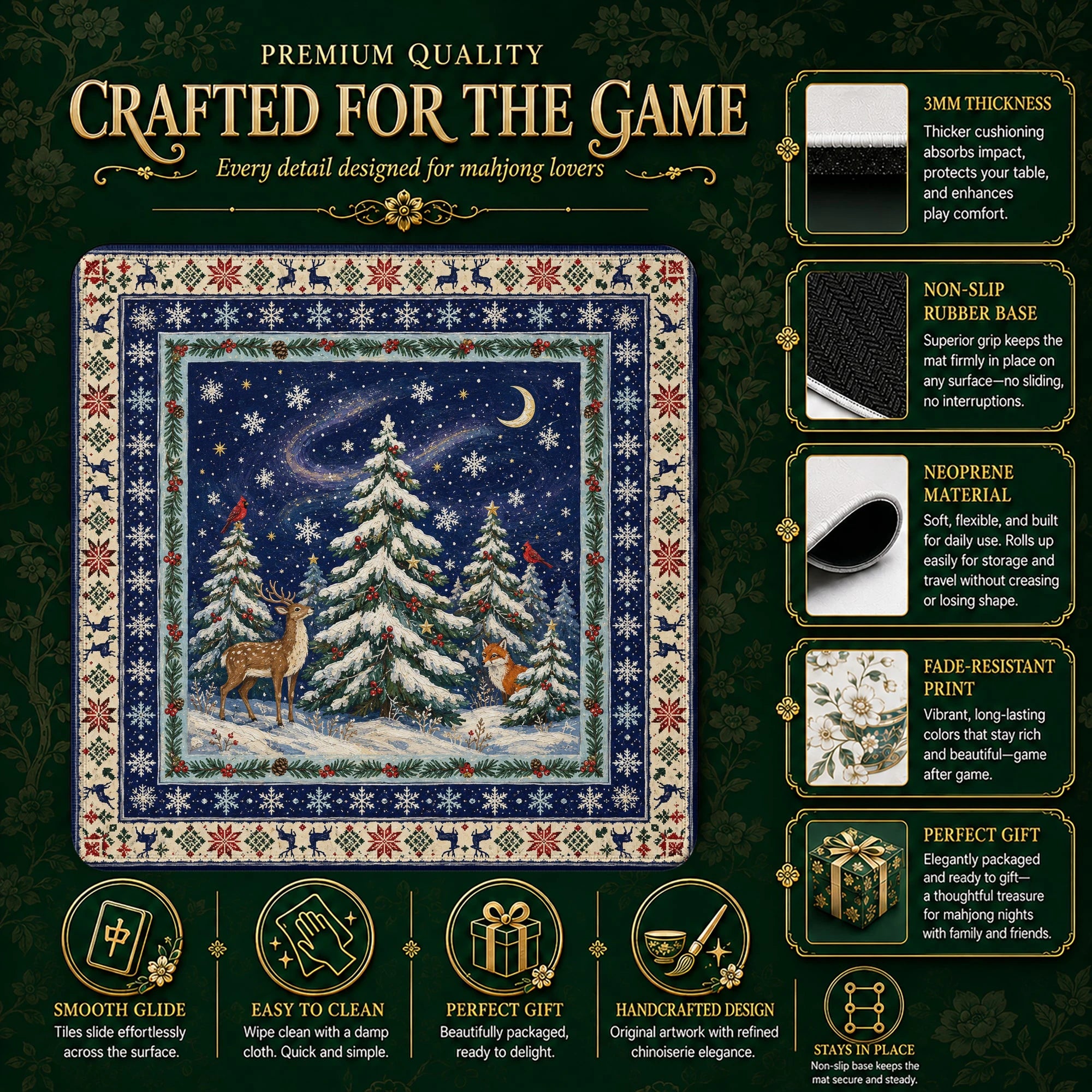 Christmas Forest mahjong mat – M (60x60 cm) and L (81x81 cm) sizes