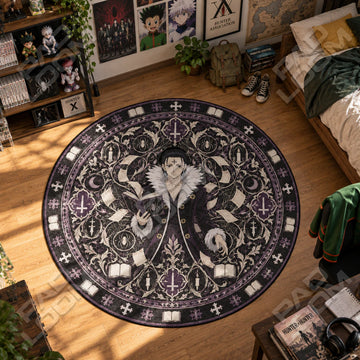 Chrollo Spellbook Hunter x Hunter round rug on a bedroom floor - Hunter x Hunter chair mat