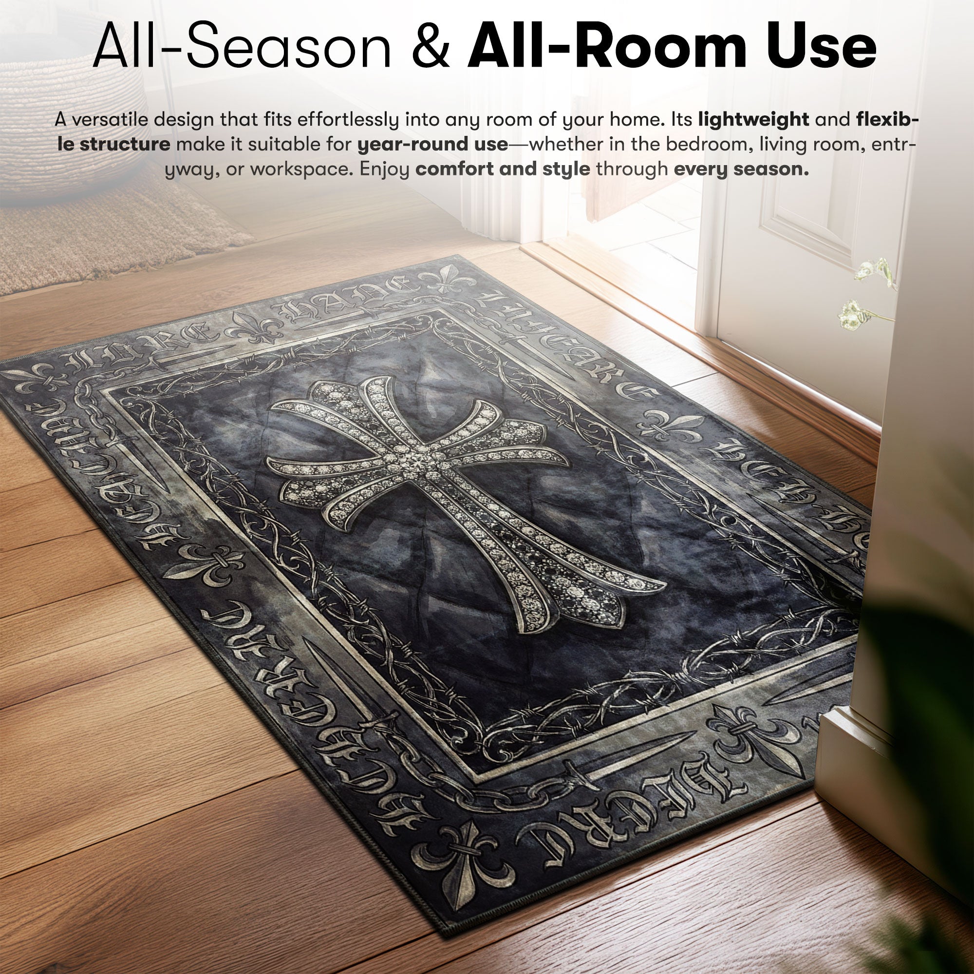 Chrome Cross Diamond Luxury fan rug — premium quality print