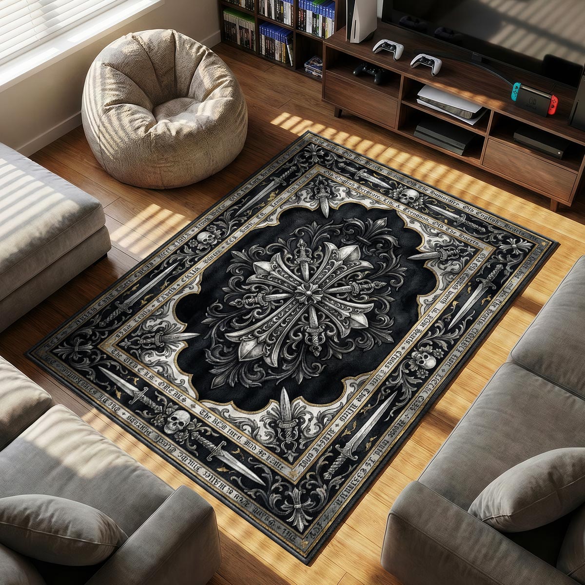 Chrome Hearts themed area rug for Gothic fans