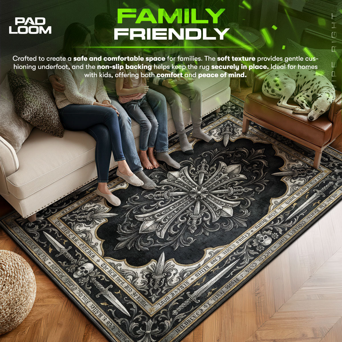 Chrome area rug showing full Gothic artwork