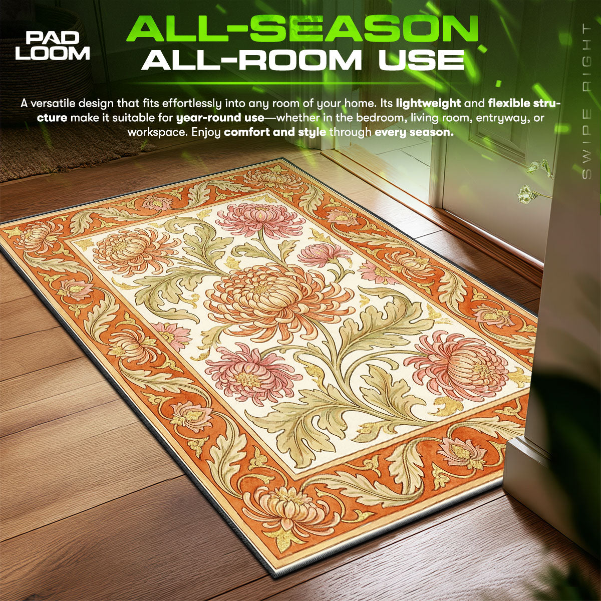 Detailed close-up of Chrysanthemum rug pattern