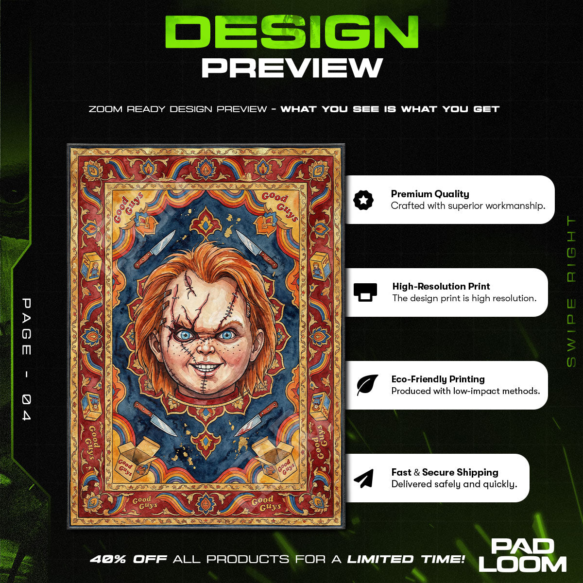 Room character design printed on rug