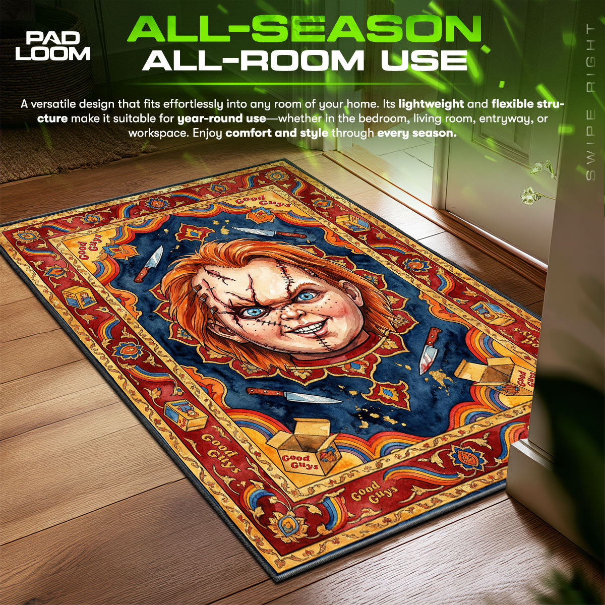Chucky Good Guys Slasher Child's Play Room fan rug — premium quality print