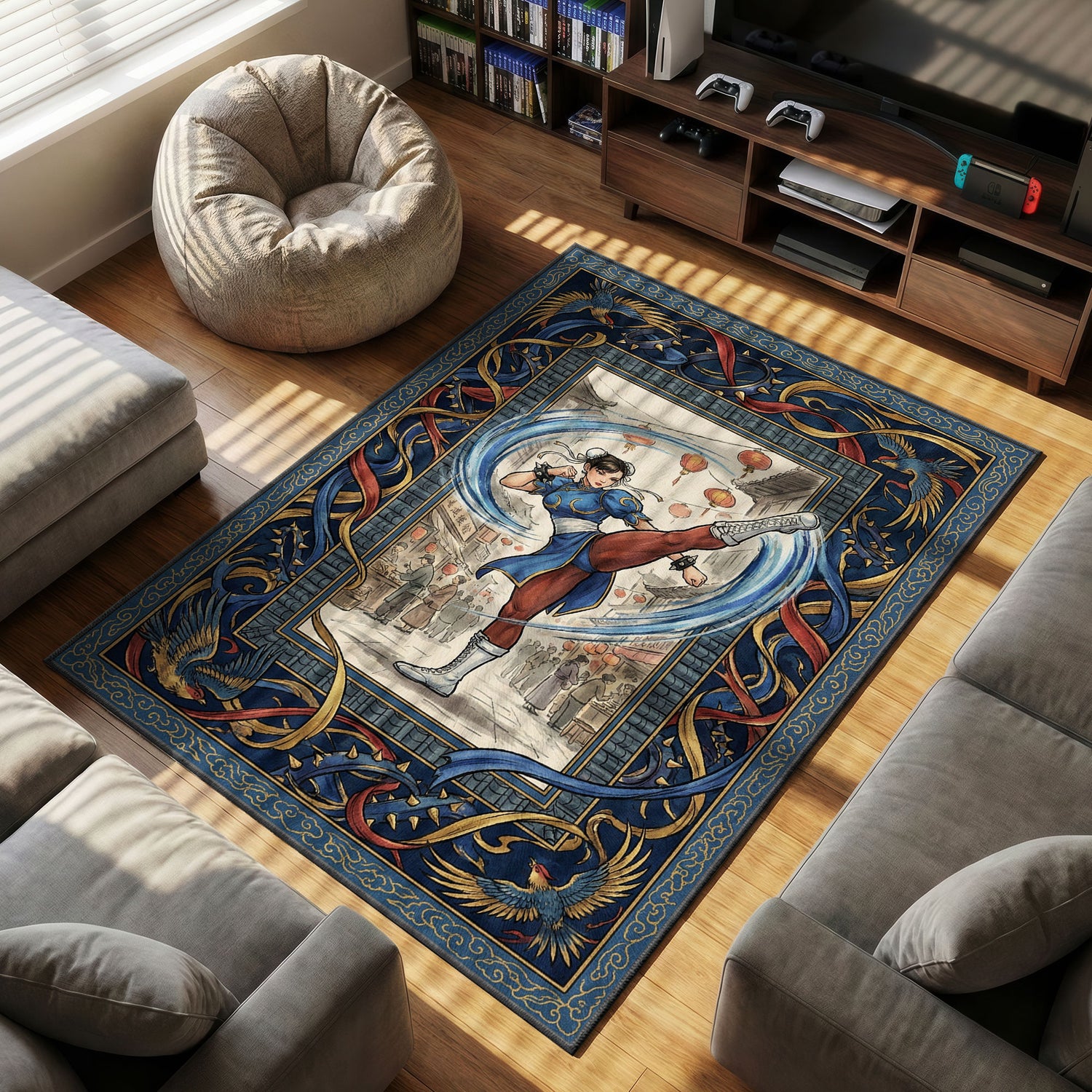 Chun Li themed area rug for home decor fans