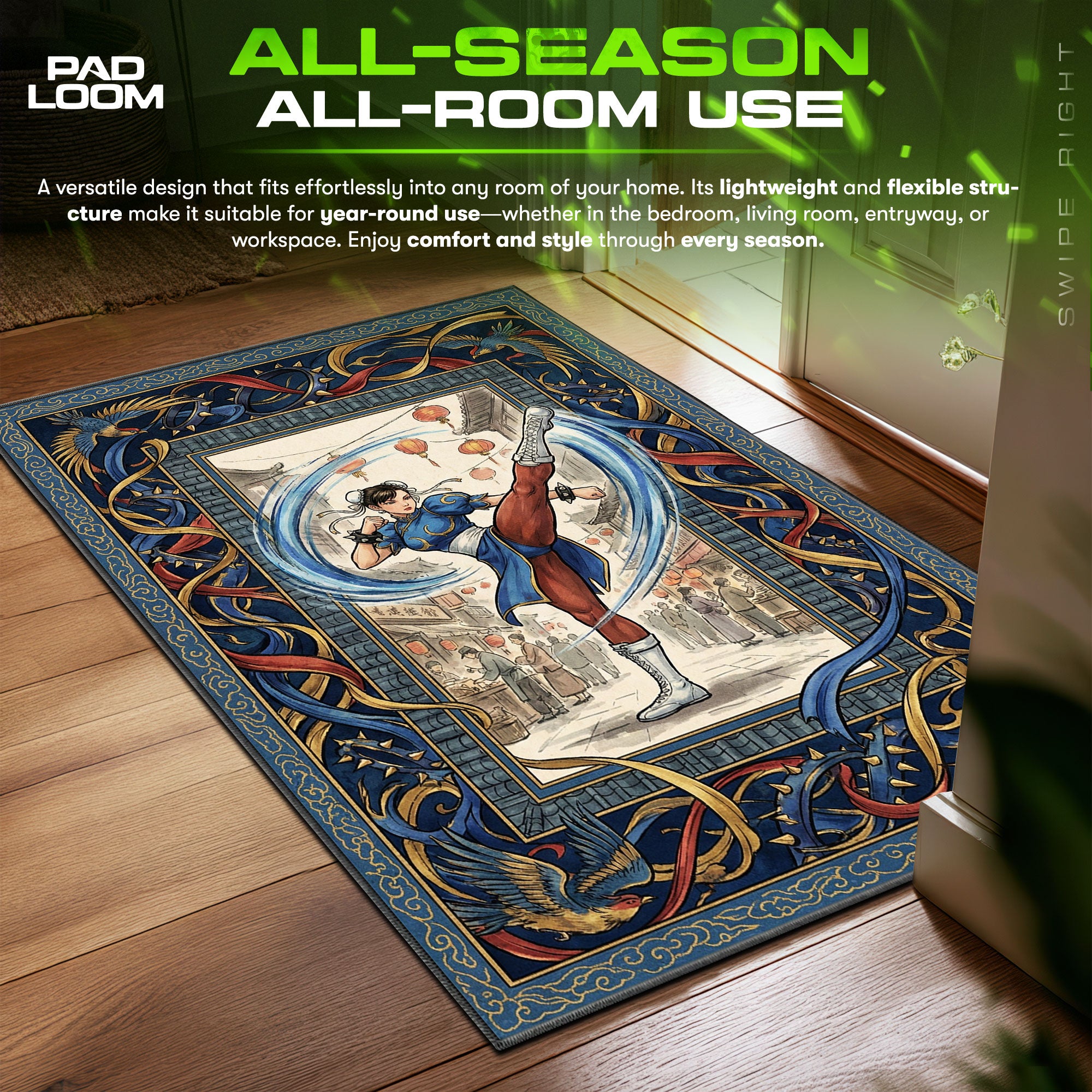 Chun Li Lightning Kick Street Fighter Chair fan rug — premium quality print