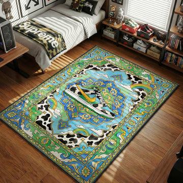 Nike SB Chunky Dunky sneaker design with cow print and dripping swoosh hypebeast area rug