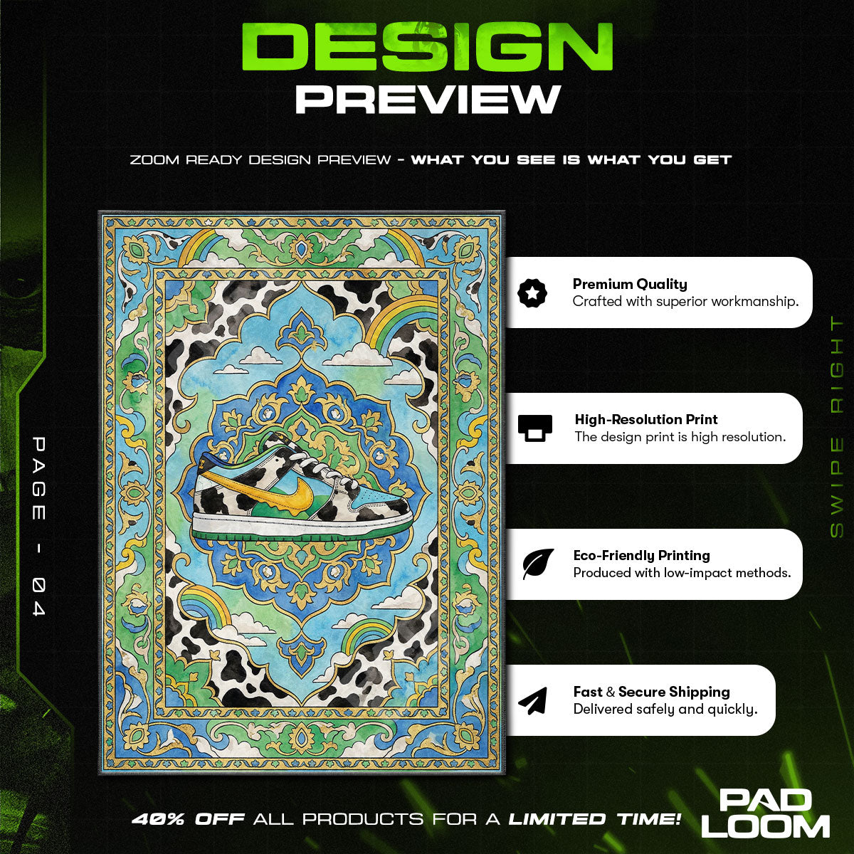 Floor character design printed on rug