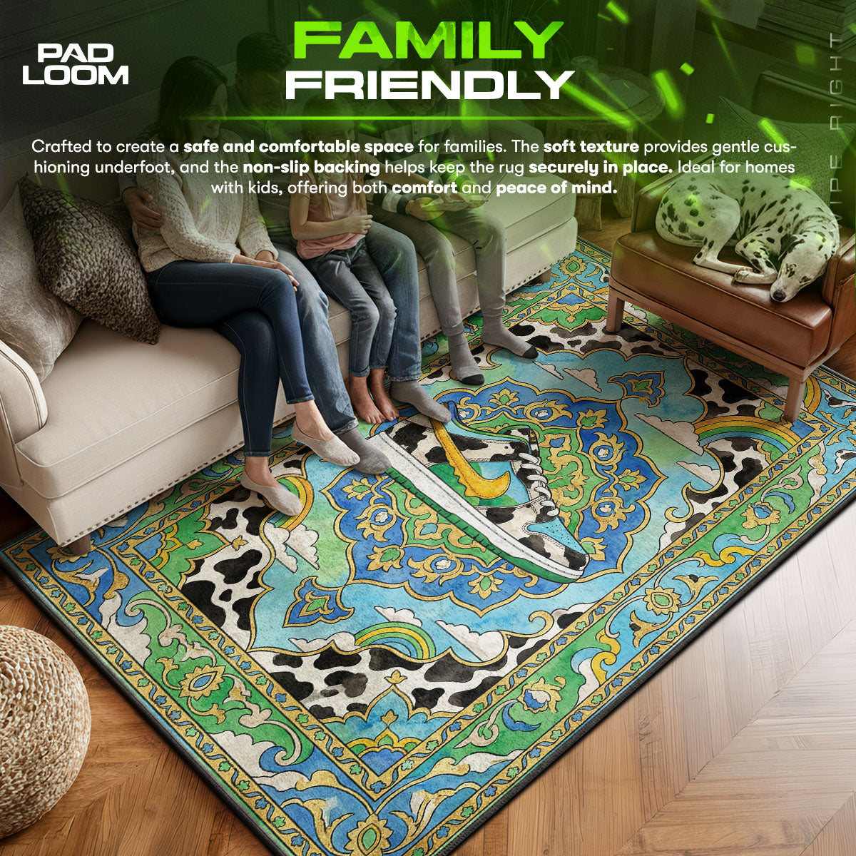 Nike area rug showing full home decor artwork