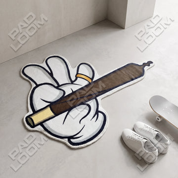 Cigar Glove shaped area rug, die-cut man cave rug