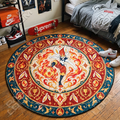 Cinderace Kicking Round Rug - Pokemon Chair Mat