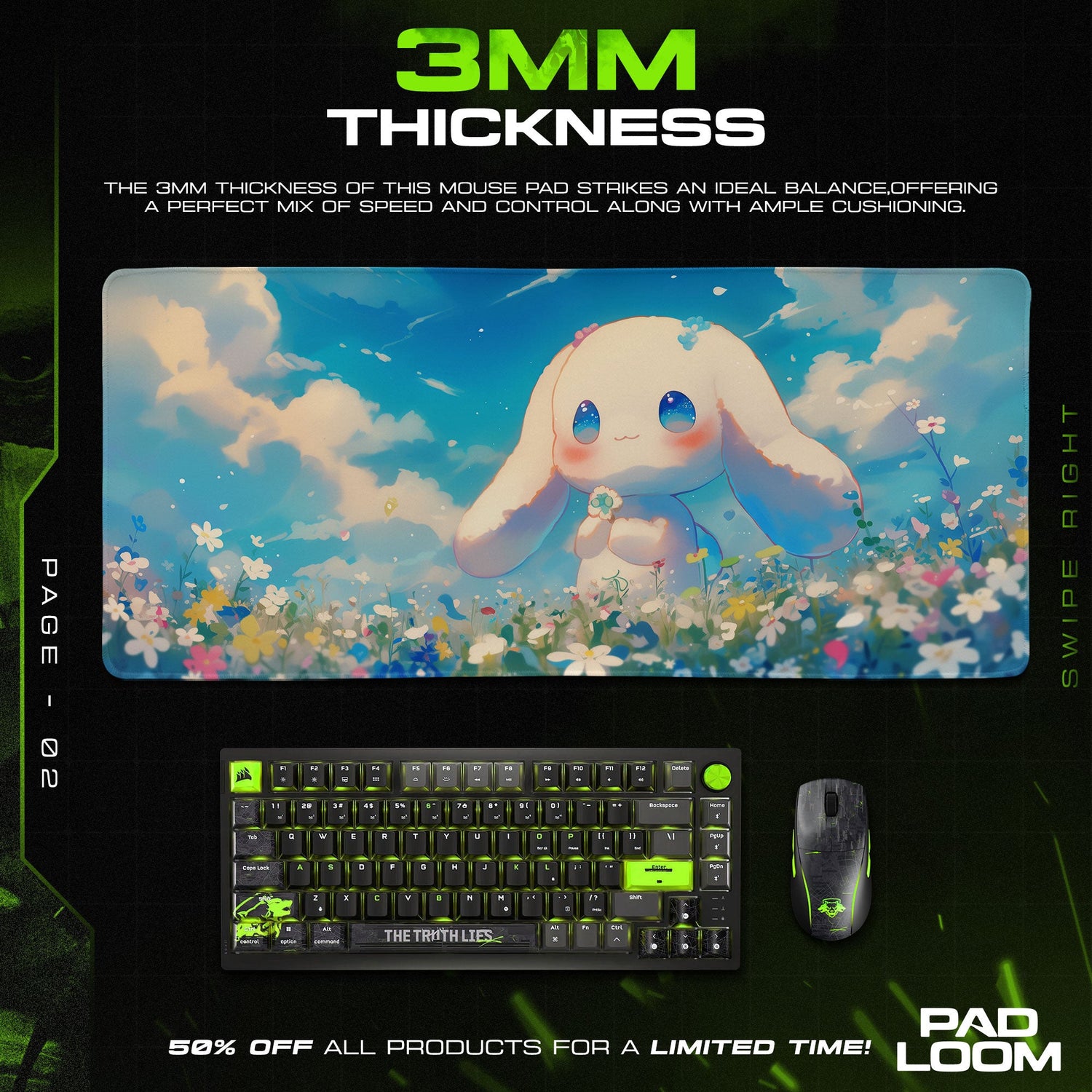 Cinnamoroll Mouse Pad, Flower Field Gaming Desk Mat Padloom