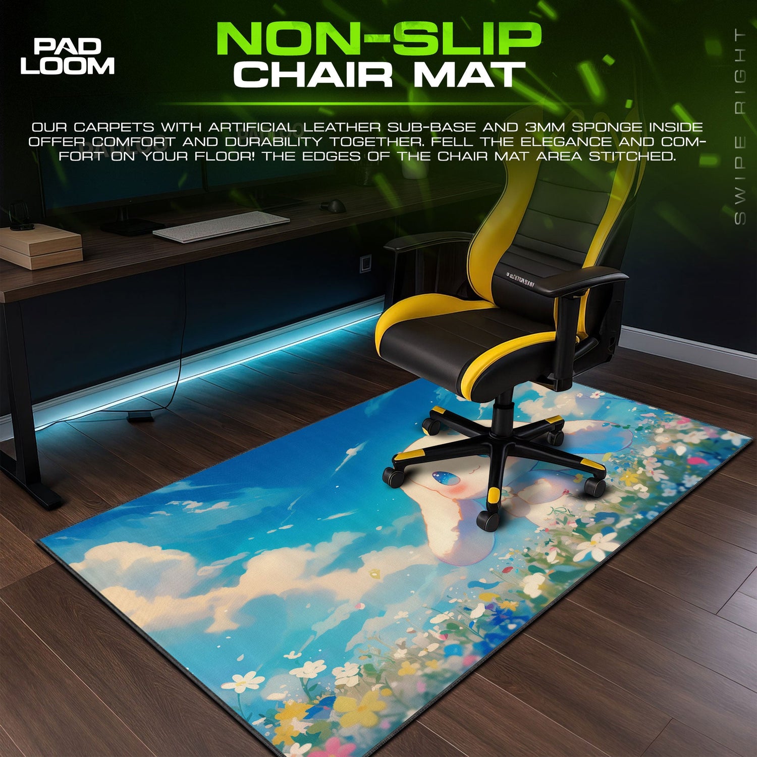 Cinnamoroll Mouse Pad, Flower Field Gaming Desk Mat Padloom
