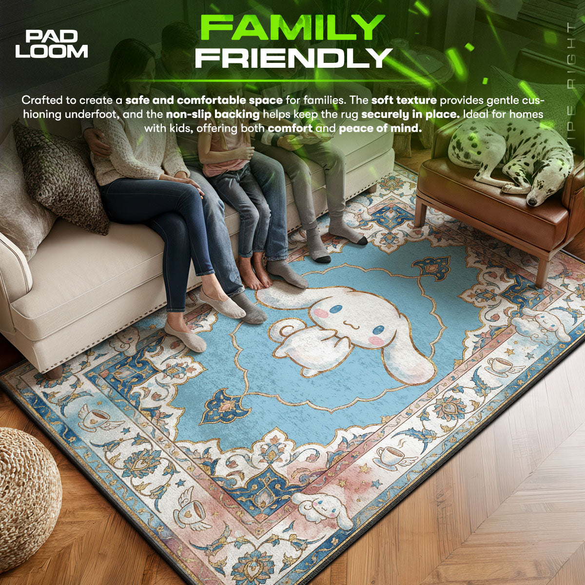 Cinnamoroll area rug showing full home decor artwork