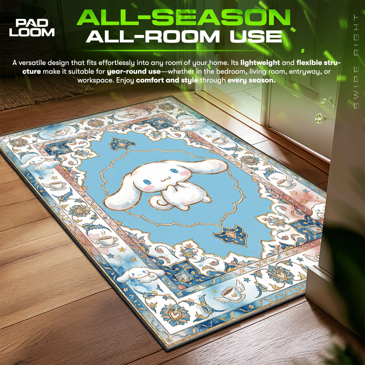 Cinnamoroll Sky Blue Kids Room Floor fan rug — premium quality print
