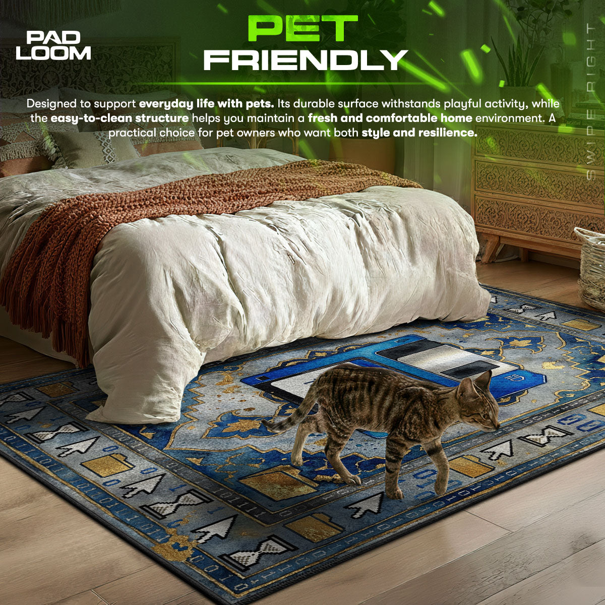 Circuit Board themed area rug for home decor fans
