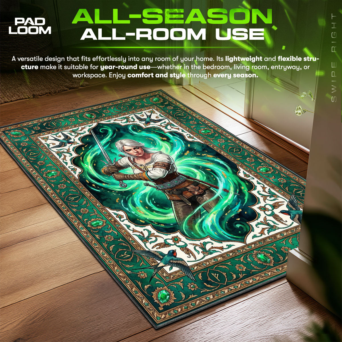 Ciri Emerald Magic Witcher Chair fan rug — premium quality print