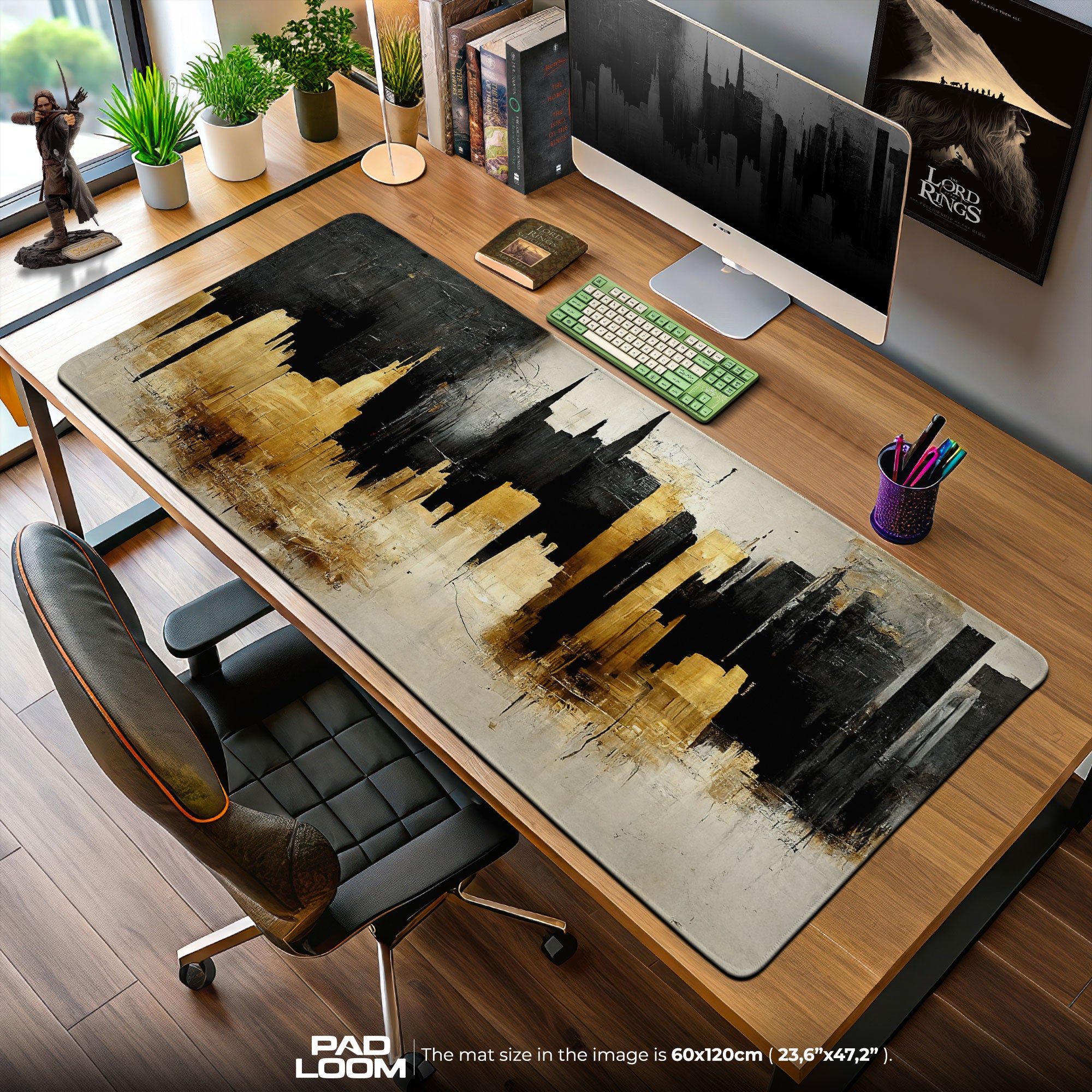 City Skyline Gold Mouse Pad, Abstract Gamer Desk Mat