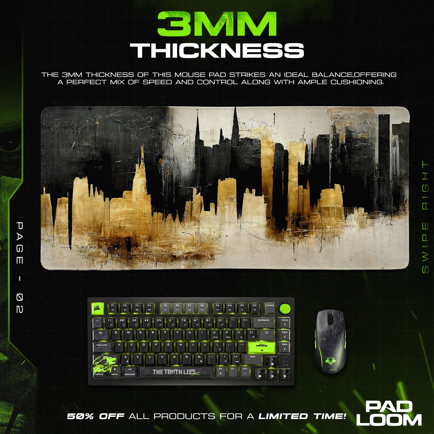 City Skyline Gold Mouse Pad, Abstract Gamer Desk Mat Padloom