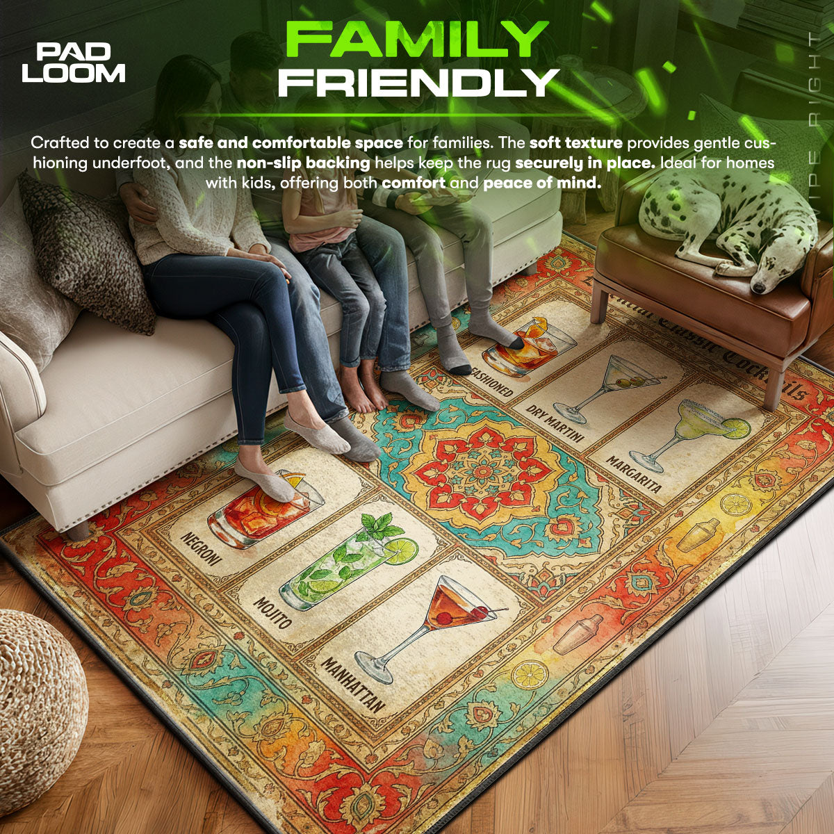 Floor character design printed on rug