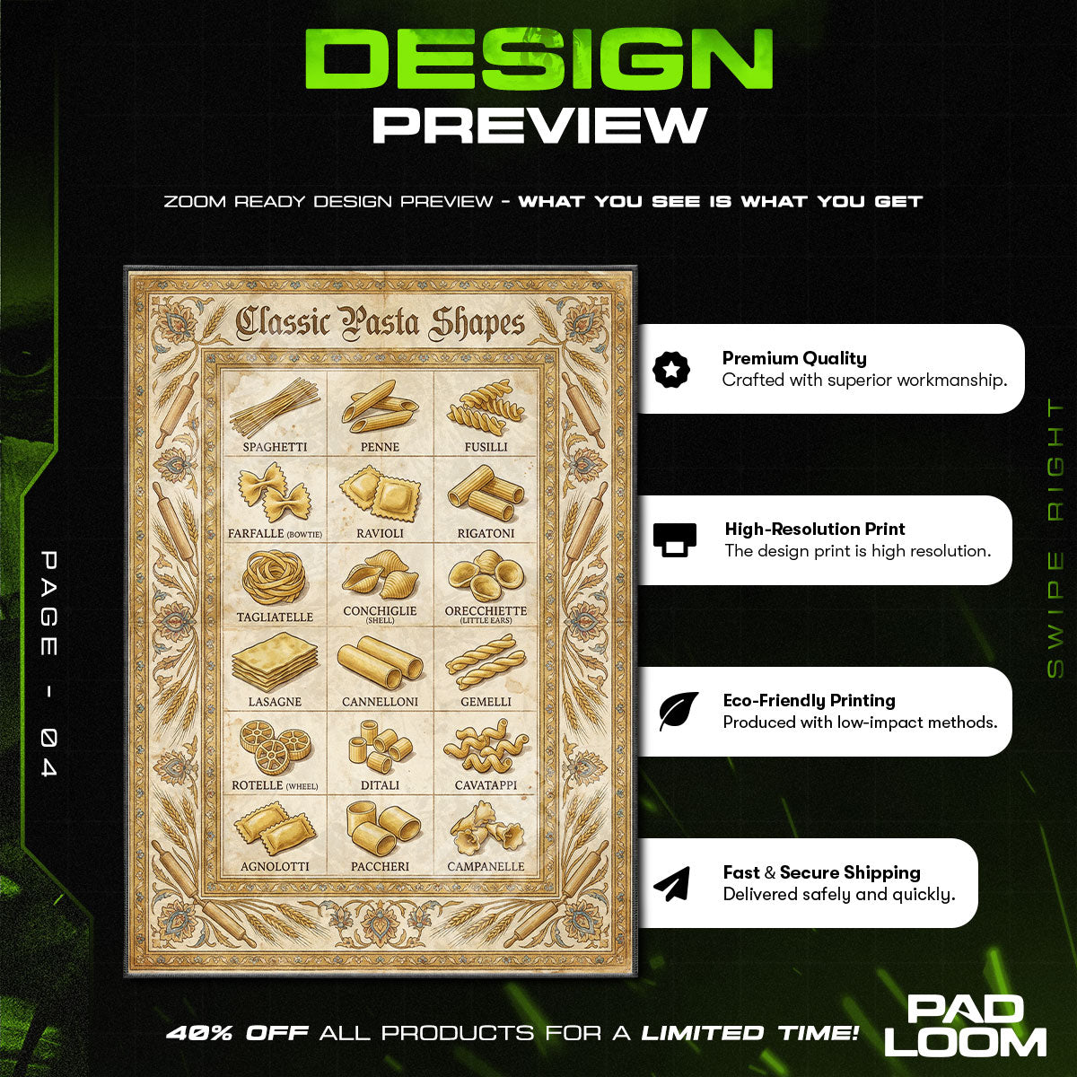 Pasta Shapes Italian Kitchen Floor rug — main product view