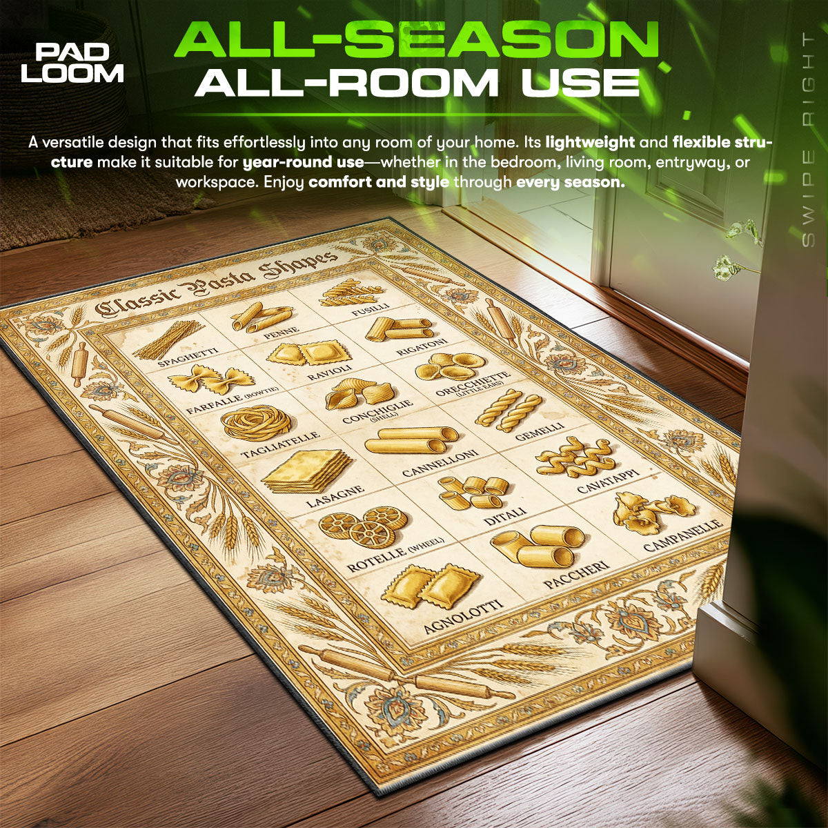 Detailed close-up of Pasta rug pattern