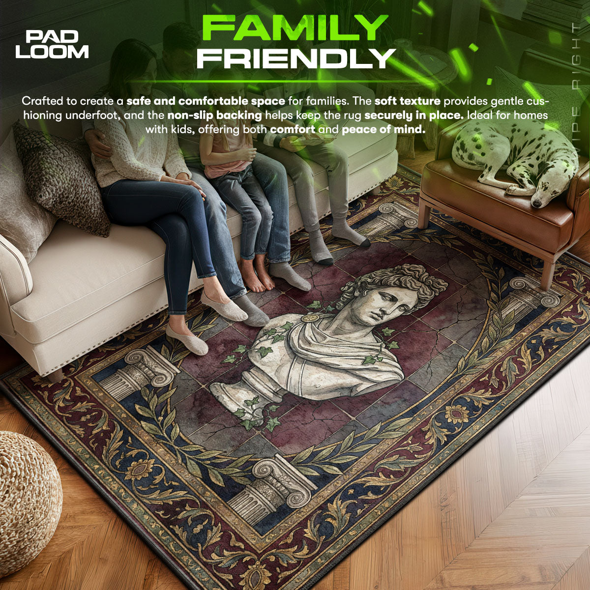 Classical Marble Bust Neoclassical Study Area fan rug — premium quality print