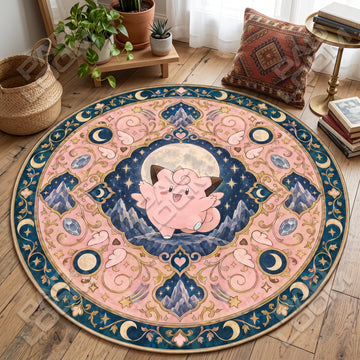 Clefairy Dancing Pokemon round rug on a bedroom floor - Pokemon chair mat