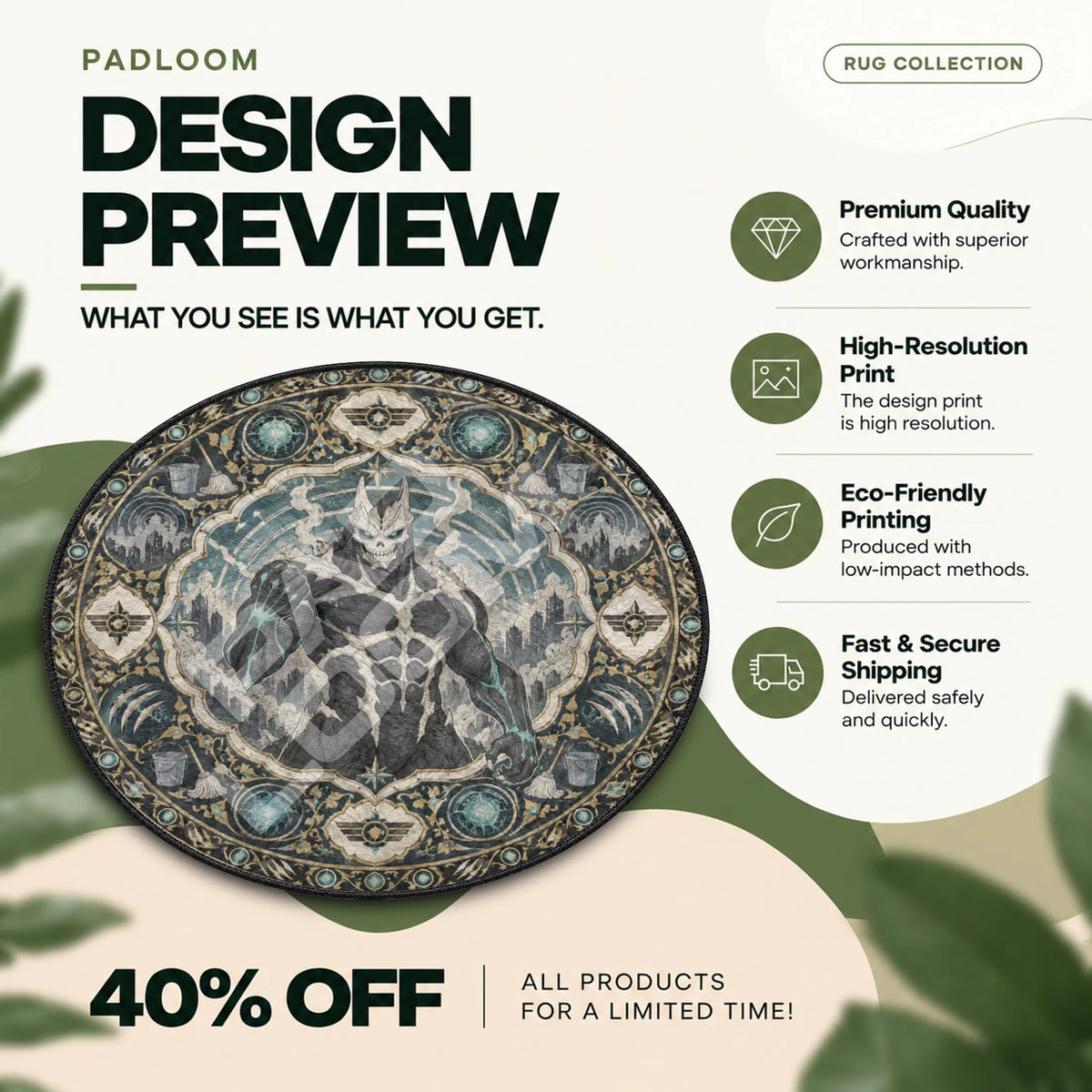 Clenched Fist Kaiju No. 8 round rug full design preview