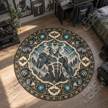 Clenched Fist Kaiju No. 8 round rug on a bedroom floor - Kaiju No. 8 chair mat