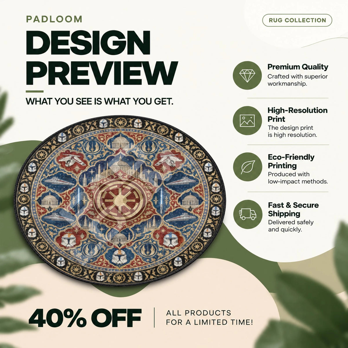 Clone Trooper Medallion Star Wars round rug full design preview