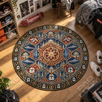 Clone Trooper Medallion Star Wars round rug on a bedroom floor - Star Wars chair mat