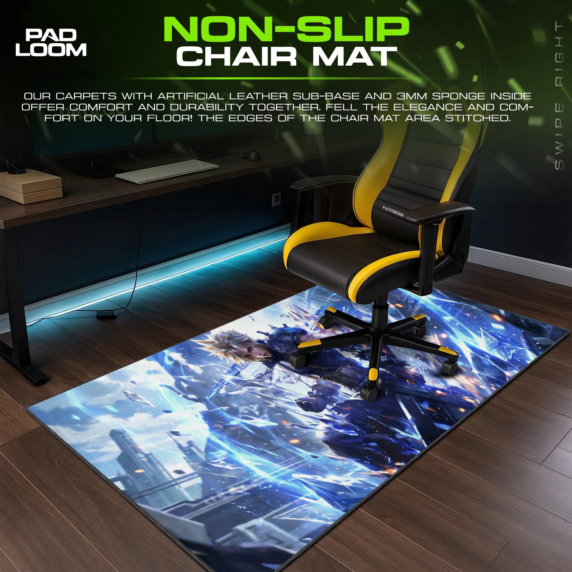 Cloud Crystal Surge – stitched-edge, non-slip mouse pad detail