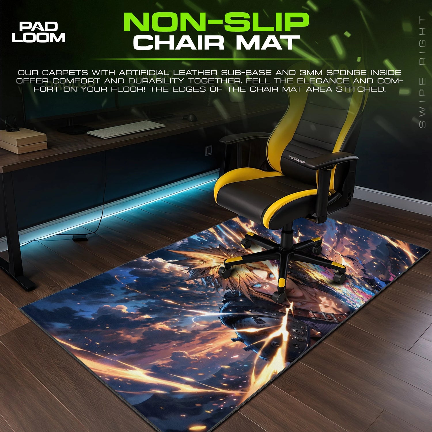 Cloud Ember Rush – stitched-edge, non-slip mouse pad detail