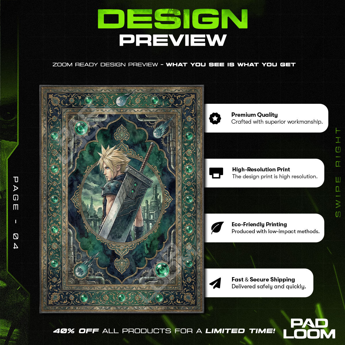 Cloud Strife Mako-Energie Teppich - Final Fantasy VII Stuhlunterlage