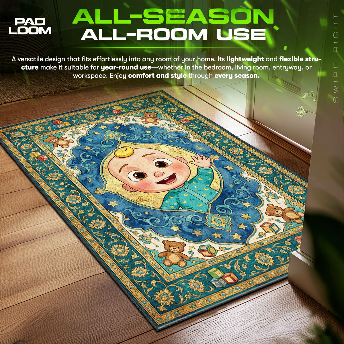 Cocomelon Baby Blue Kids Room Floor fan rug — premium quality print