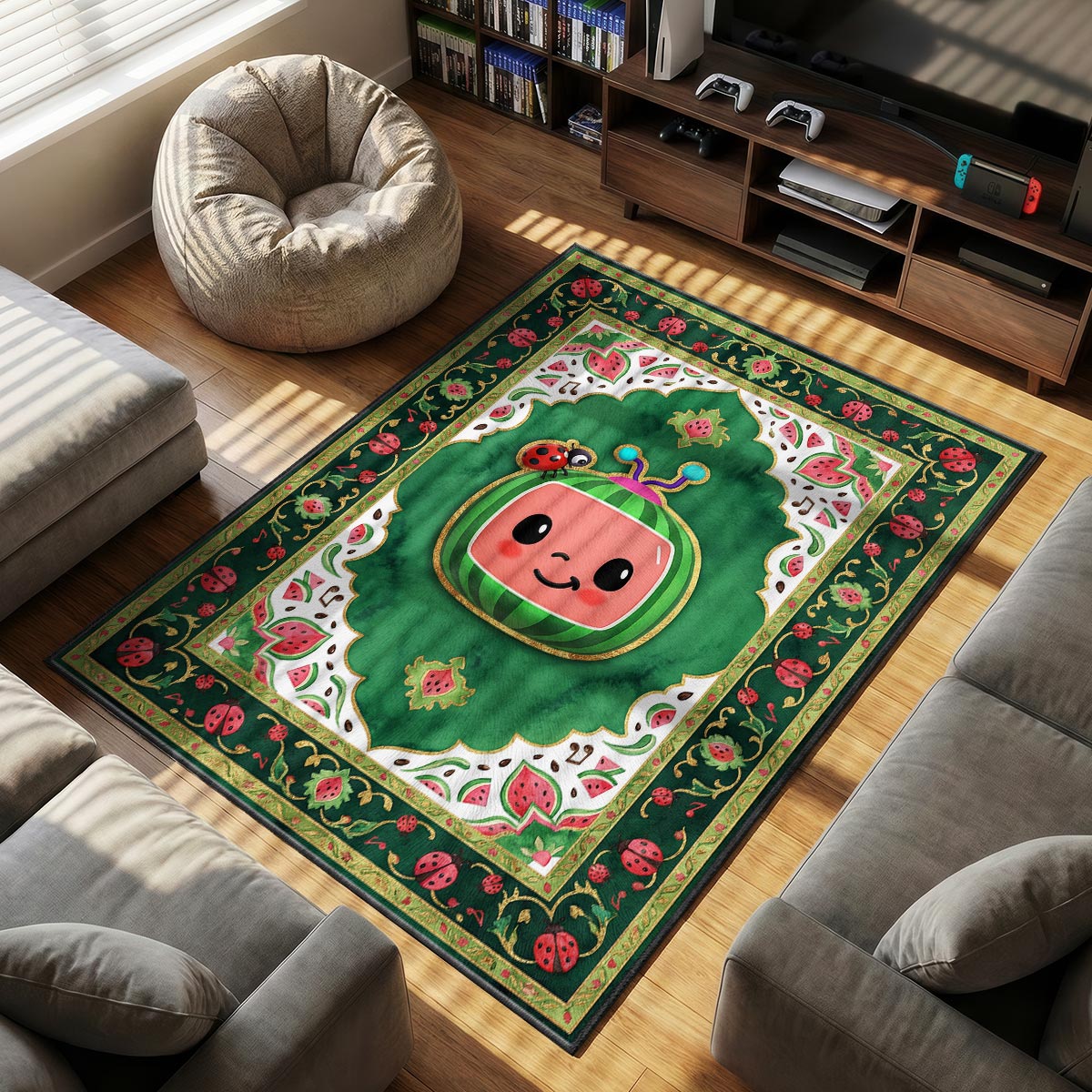 Cocomelon Watermelon themed area rug for home decor fans