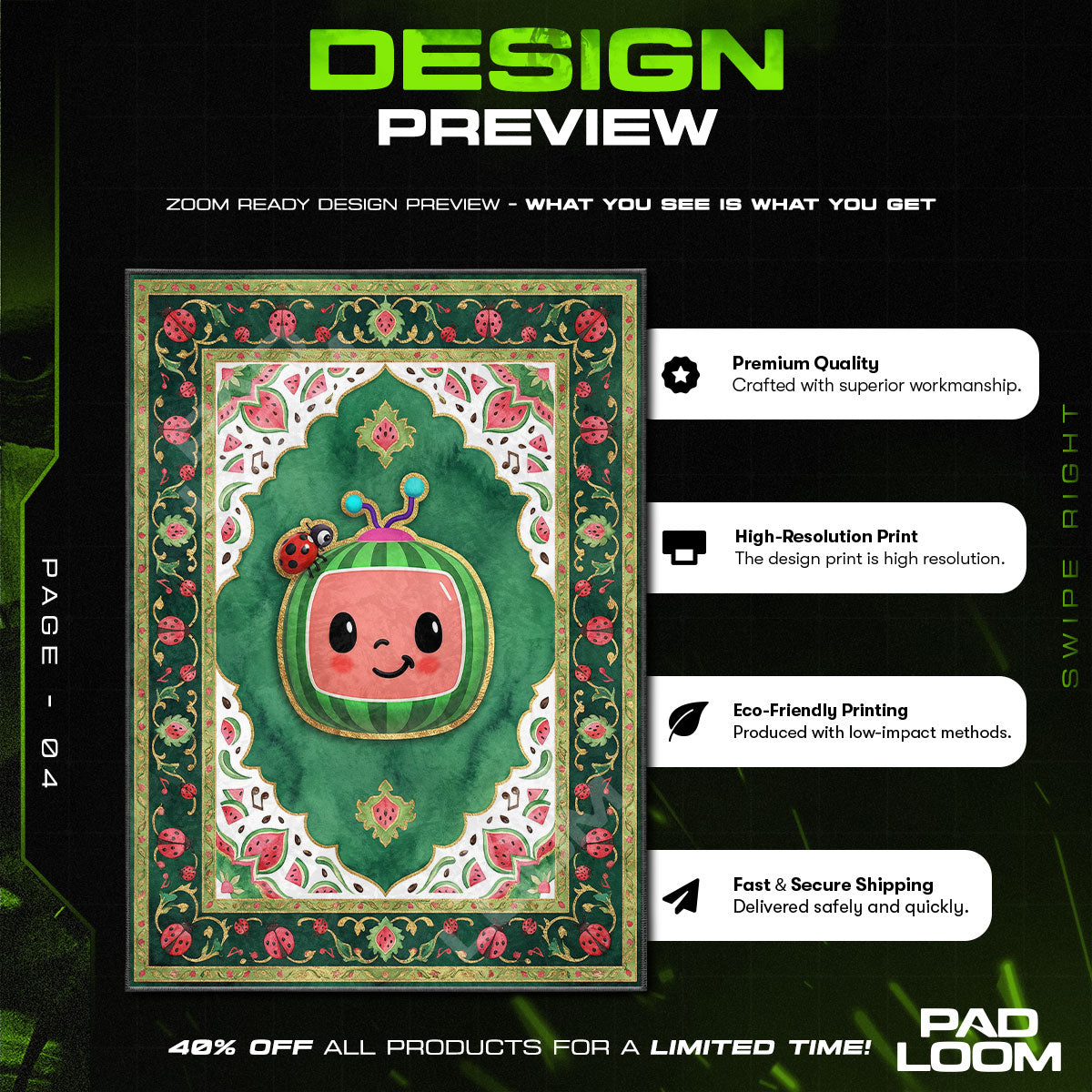 Floor character design printed on rug
