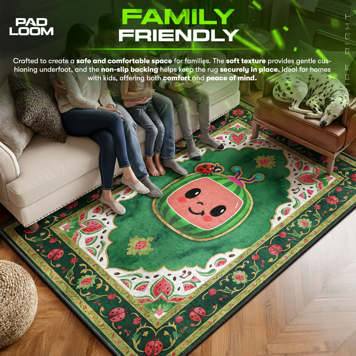 Cocomelon area rug showing full home decor artwork
