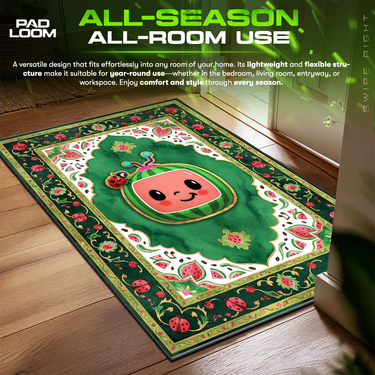 Cocomelon Watermelon Kids Room Floor fan rug — premium quality print