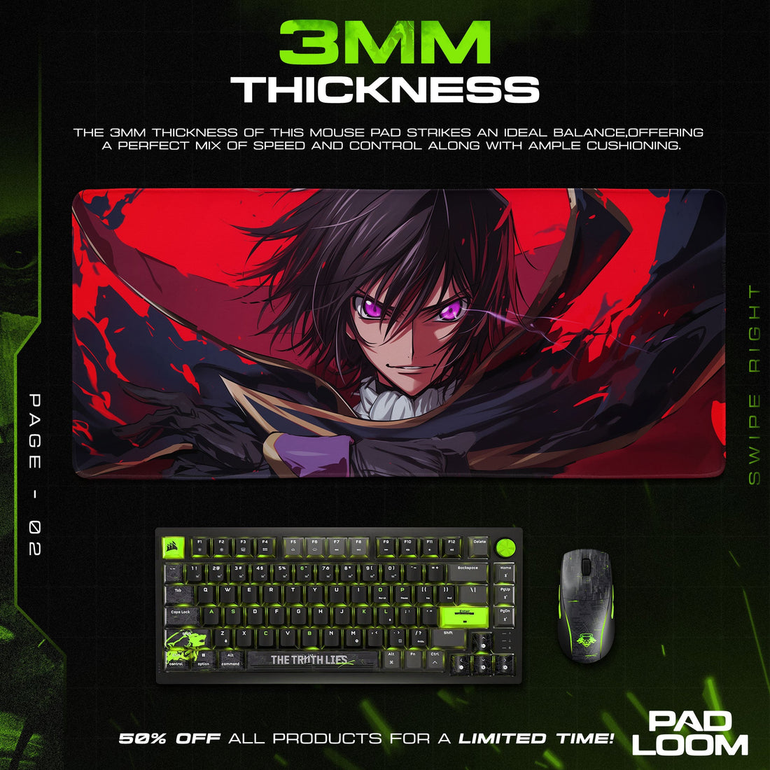 Code Geass Mouse Pad - Crimson Command Anime Desk Mat Padloom