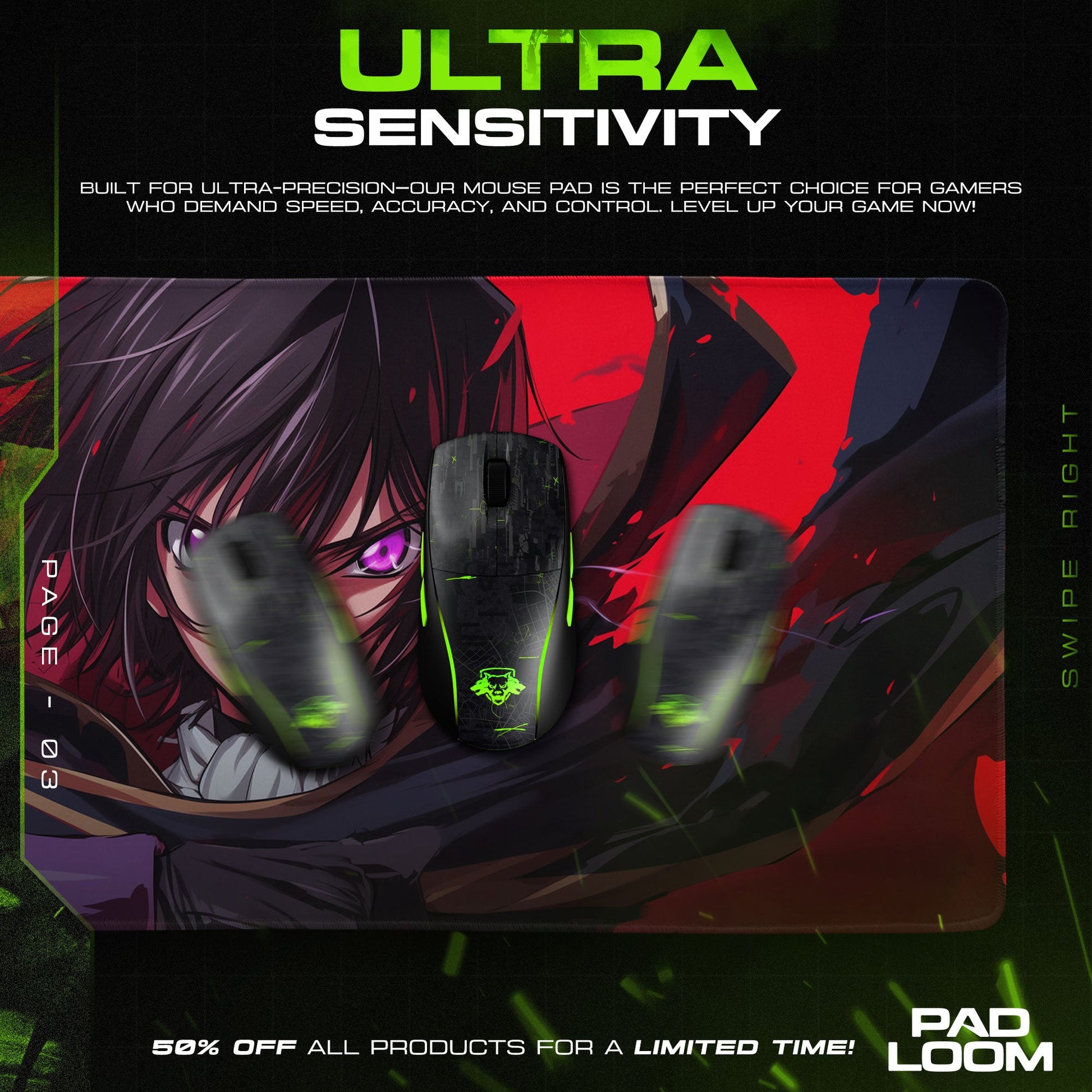 Code Geass Mouse Pad - Crimson Command Anime Desk Mat Padloom