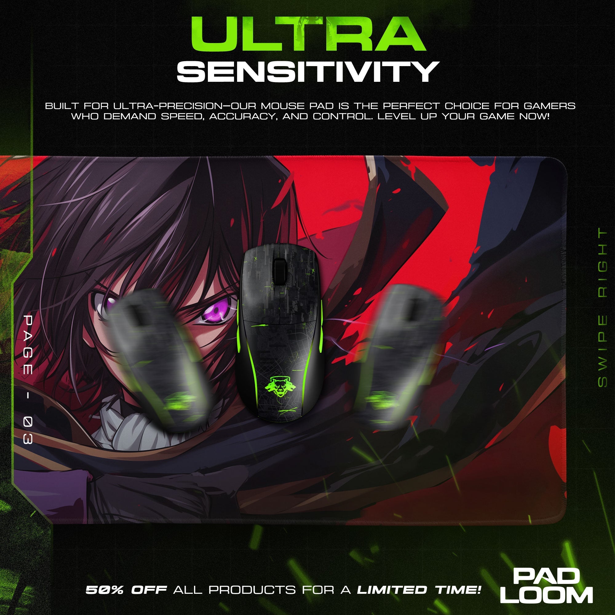 Code Geass Mouse Pad - Crimson Command Anime Desk Mat Padloom