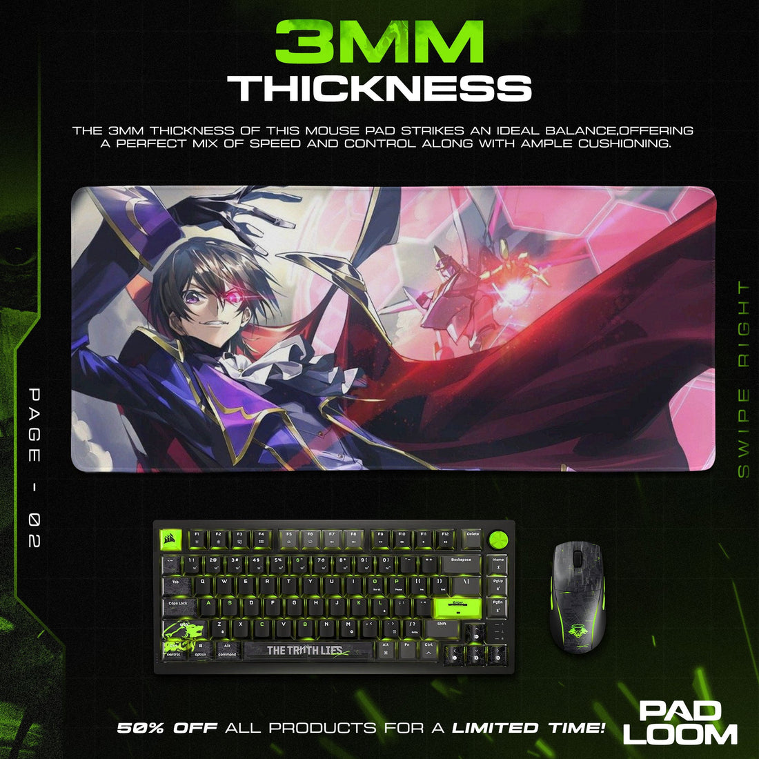 Code Geass Mouse Pad - Radiant Command Anime Desk Mat Padloom