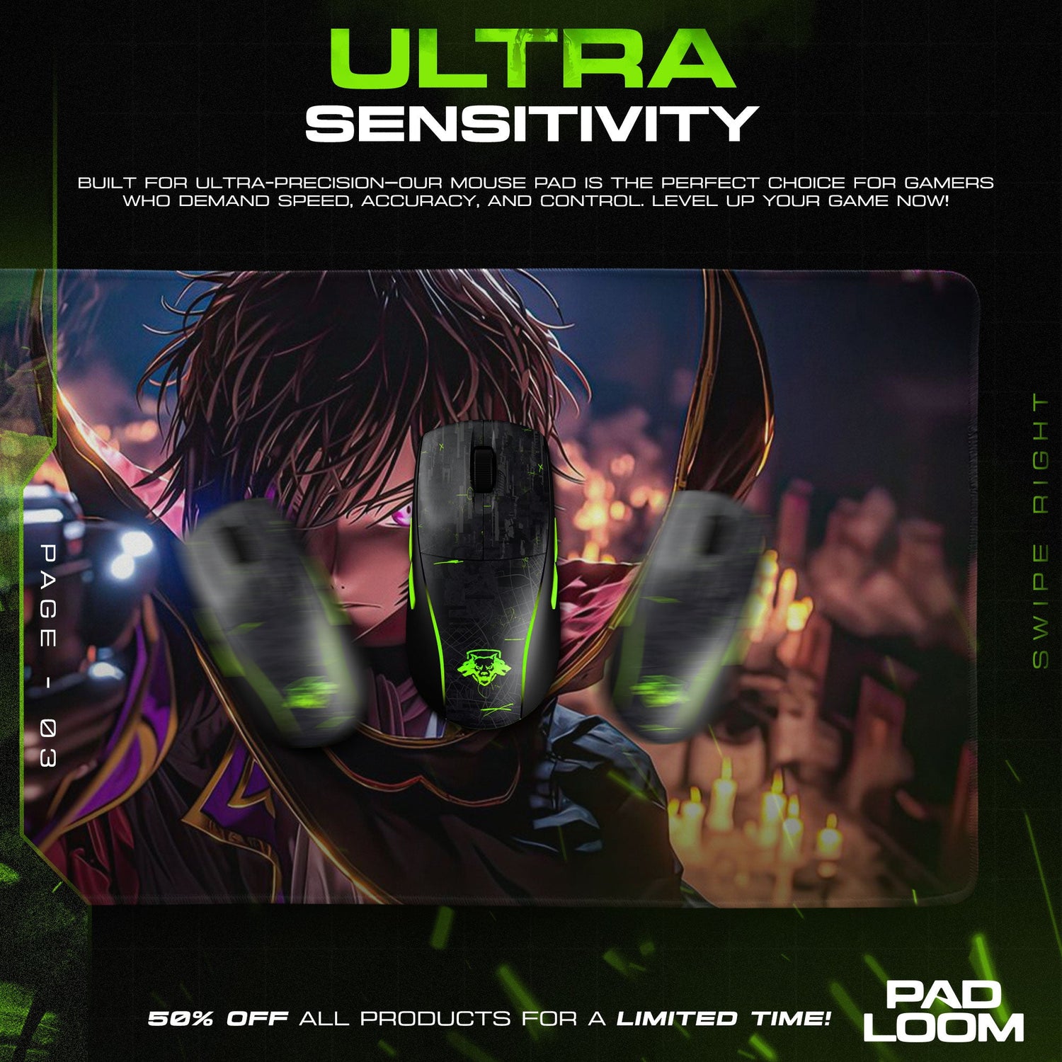 Code Geass Mouse Pad - The Emperor’s Gaze Anime Desk Mat Padloom