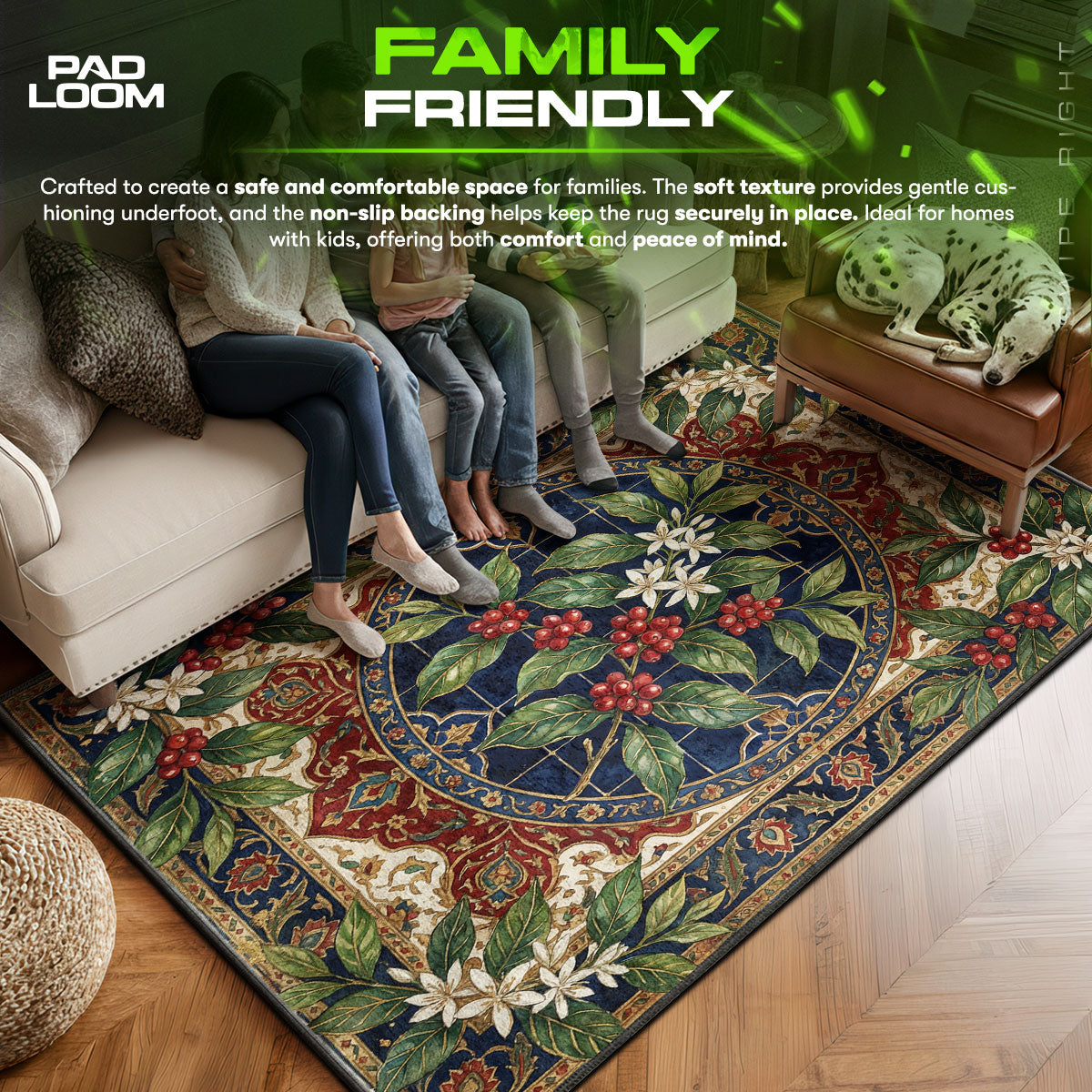 Floor character design printed on rug