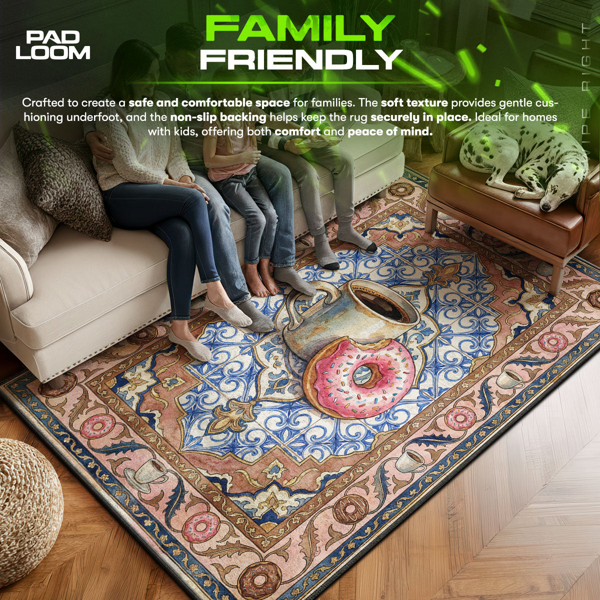 Floor character design printed on rug