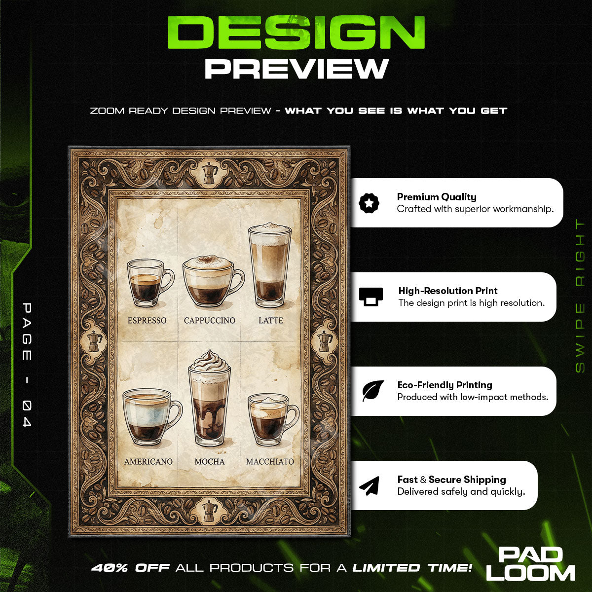 Coffee Drinks Guide Cafe Kitchen Floor rug — main product view
